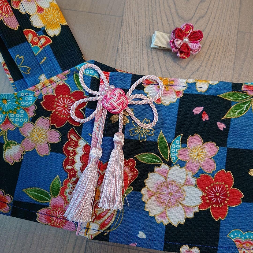 Amazon.co.jp: 917 ラボット服 LOVOT 着物(市松模様青系蝶々×桜柄②